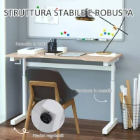 Vinsetto Scrivania Regolabile in Altezza con Regolazione Manuale a Manovella, 120x60x72-117cm, Bianco(m-7)