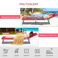 Outsunny Lot de 2 Bains de Soleil Pliable transat inclinable 4 Positions Chaise Longue de Lecture 3 Coussins fournis Rouge(m-5)