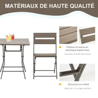 Outsunny Ensemble Bistro de Jardin 3 pièces Pliables Design Contemporain Table carrée et 2 chaises à Lattes métal époxy PE Aspect Bois(m-6)