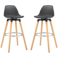 HOMCOM Juego de 2 Taburetes Altos de Cocina 69 cm Tapizado en PU con Respaldo Patas de Madera para Comedor Negro(m-11)