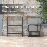 Outsunny Ensemble de jardin 4 chaises + 1 table salon de jardin 5 pièces pilables chaises textilènes plateau en verre trempé gris(m-5)