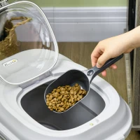 PawHut Contenedor de Comida para Perros 25L con Ruedas Taza Medidora Cuenco Plegable y Cuchara Gris(m-9)