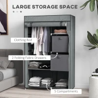 HOMCOM Fabric Wardrobe, Portable Wardrobe, Clothes Storage Unit with 5 Compartments, Hanging Rail and 2 Fabric Drawers, 102 x 42.5 x 162.5cm, Dark Grey(m-4)