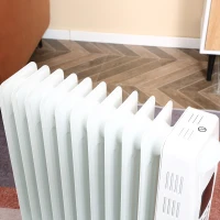 HOMCOM 2500W Digital Display Oil Filled Radiator, 11 Fin Portable Electric Heater with Timer, Adjustable Thermostat, Three Heat Settings, Safety Cut Off, Remote, White(m-8)