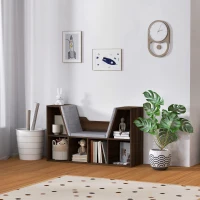 HOMCOM Bookcase Storage Shelf with Cushioned Reading Seat, Cube Bookshelf Organizer for Bedroom Living Room, Chestnut(m-10)