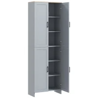 HOMCOM Armoire de cuisine hauteur 170 cm buffet haut avec 4 portes et étagères ajustable, design moderne, gris(m-1)