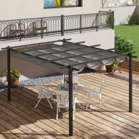 Outsunny 4 x 3(m) Aluminium Pergola with Retractable Roof, Garden Gazebo Canopy Shelter for Outdoor, Patio, Grey(m-8)