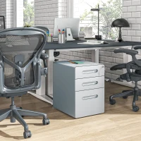 Vinsetto Lockable Cabinet, Rolling Filing Cabinet with 3 Drawers, Steel Office Drawer Unit for A4, Letter, Legal Sized Files(m-9)