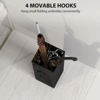 HOMCOM Metal Umbrella Stand, Square Umbrella Holder with 4 Hooks and Removable Drip Tray, Decorative Umbrella Storage Rack for Entryway, Hallway, 15.5 x 15.5 x 41 cm, Black(m-5)