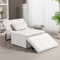 HOMCOM Sofá Cama de 1 Plaza Tapizado en Lino con Respaldo Ajustable en 5 Posiciones Reposapiés y Reposacabezas Crema(m-2)