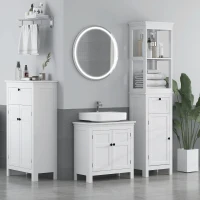 HOMCOM Tall Bathroom Cabinet, Slim Bathroom Storage Cabinet with 2 Open Shelves, Soft Close Door and Drawer, Adjustable Shelf, Narrow Cupboard Storage Unit, White(m-2)