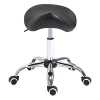 HOMCOM Tabouret à roulettes, tabouret de massage avec hauteur réglable 49-61 cm et selle ergonomique, chaise de travail à roulettes pivotant 360°, pour salon de massage, tatouage, clinique, spa, noir(m-1)