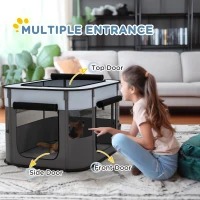 PawHut Foldable Dog Pen with Storage Bag for Indoor/Outdoor Use, Portable Pet playpen, with Ground Stakes - Grey(m-5)