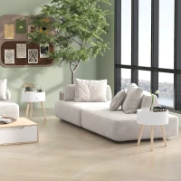 HOMCOM Modern Side Table, Small Coffee Table, Round Bedside Table with Drawer and Wood Legs for Living Room, Bedroom, Set of 2, White(m-2)