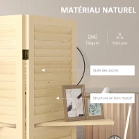 HOMCOM Paravent intérieur 4 panneaux 160L x 170H cm 3 étagères pliables séparateur de pièce portes persiennes naturel(m-6)
