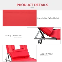Outsunny Foldable Outdoor Sun Lounger Adjustable Backrest Reclining Chair with Pillow and Reading Hole Garden Beach, Red(m-6)
