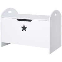 HOMCOM Kids Wooden Toy Box Organizer Children's Toy Storage with Lid Safety Hinge Side Handle Playroom Furniture White(m-11)