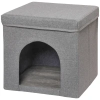 PawHut Niche maison pour chat cube pliable avec plateau griffoir coussin moelleux tissu aspect lin 36,5 x 36,5 x 36,5 cm gris(m-10)