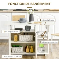 HOMCOM Table de salle à manger pliable, table pliante sur roulettes avec compartiments placard étagère 115 x 73 x 76 cm blanc(m-6)