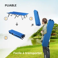 Outsunny Lit de camp pliable double 2 personnes jusqu'à 136 kg 193 x 125 x 40 cm polyester Oxford métal bleu(m-5)