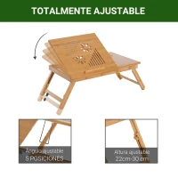 HOMCOM Mesa Plegable de Bambú, Mesa de Ordenador Portátil, para Cama y Sofá, Altura Ajustable, Cajón, Patas Plegables, para Leer, Escribir, Comer, Trabajar, Natural(m-4)