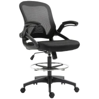 Vinsetto Chaise bureau ergonomique, fauteuil de bureau avec repose-pieds, chaise de dessin à dossier en maille, hauteur réglable, accoudoirs, assise rembourrée et pivotante 360°, noir(m-11)