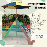 Outsunny Mesa de Picnic Infantil de Madera Mesa y 2 Bancos Infantiles con Sombrilla Extraíble 85,5x75x142,5 cm Multicolor(m-7)
