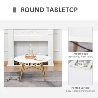 HOMCOM Modern Round Coffee Tea Table White Side End Living Room Storage Unit With Metal Legs Scandinavian Chic(m-4)