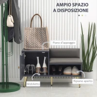 HOMCOM Mobile Scarpiera da Ingresso con Seduta Imbottita e Armadietto per 4 Paia di Scarpe, 80x33x49cm, Grigio(m-4)
