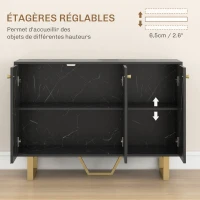 HOMCOM Meuble de rangement buffet salon avec 2 placards 3 portes et étagère réglable, pieds en métal, aspect marbre noir(m-5)