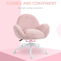HOMCOM Makeup Vanity Chair, Cute Fluffy Desk Chair with Rolling Wheels for Bedroom Living Room, Pink(m-5)