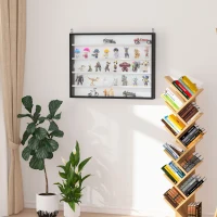 HOMCOM 5-Tier Wall Display Shelf Unit Cabinet w/ 4 Adjustable Shelves Glass Doors Home Office Ornaments 60x80cm Black/White(m-2)