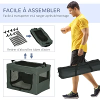 PawHut Sac de transport pliable pour animaux de compagnie avec poignée tissu en maille 60 x 42 x 42 cm gris noir(m-6)