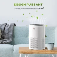 HOMCOM Purificateur d'air HEPA, Ioniseur, CADR 225m³/h mode veille silencieux, minuterie, 4 vitesses, 25W blanc(m-4)