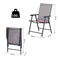 Outsunny Set of 2 Folding Garden Chairs, Metal Frame Garden Chairs Outdoor Patio Park Dining Seat with Breathable Mesh Seat, Grey(m-3)