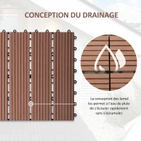 Outsunny Lot de 11 dalles de jardin piscine 30 x 30 x 2,2 cm dalle clipsable pour jardin, balcon, piscine en HDPE marron clair(m-5)