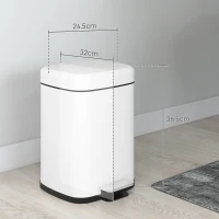 HOMCOM Poubelle de cuisine 12L avec couvercle à fermeture douce et pédale, seau intérieur amovible, 24,5 x 32 x 36,5 cm, blanc(m-3)