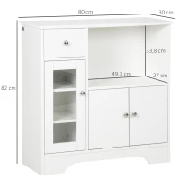 HOMCOM Buffet de cuisine moderne avec porte en verre, tiroir, grande niche et étagères réglables 80 x 30 x 82 cm blanc(m-3)