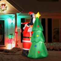 HOMCOM Árbol de Navidad Inflable 184 cm con Luces LED Decoración Navideña Hinchable con Papá Noel y Pingüino para Fiestas Interiores y Exteriores 123x80x184 cm Multicolor(m-2)