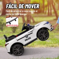 AIYAPLAY Coche Eléctrico Infantil de Policía con Batería 12V Mando a Distancia Faros Bocina Sirena Música Blanco(m-7)