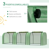 Outsunny Mini Invernadero de Jardín 295x100x80 cm para Cultivo de Plantas Tipo Túnel Marco Acero y Plástico Verde(m-7)