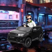 AIYAPLAY Coche Eléctrico para Niños con Licencia Land Rover Discovery Sport Batería 12V Mando a Distancia Faros y Música Negro(m-2)