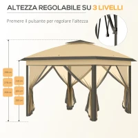 Outsunny Gazebo Pieghevole 3.3x3.3 m con Zanzariera, Doppio Tettuccio e Borsa da Trasporto, Beige(m-6)