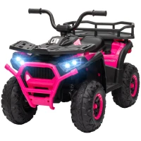 AIYAPLAY 12V Kids Electric Ride on ATV, Battery-Powered Quad Bike w/ Spring Suspension, Forward Backward, Storage Basket, Pink(m-11)