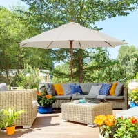 Outsunny 2.5m Garden Parasol Umbrella, Outdoor Market Table Umbrella with Wooden Pole & 8 Fibre Glass Ribs, Round Sun Shade Canopy, Off-White(m-11)