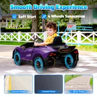 AIYAPLAY 12V Lamborghini Autentica Licensed Kids Electric Car with Remote Control, Four Suspension Wheels, Soft Start, Purple(m-5)