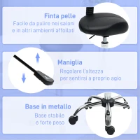 HOMCOM Sgabello Estetista con Ruote e Schienale, Altezza Regolabile e Seduta Girevole in Finta Pelle, Nero(m-6)