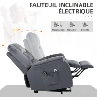 HOMCOM Fauteuil releveur électrique fauteuil de relaxation inclinable 8 points de massage vibrants 85 x 94 x 107 cm gris(m-5)