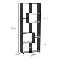 HOMCOM 8-Tier Freestanding Bookcase w/ Melamine Surface Anti-Tipping Foot Pads Home Display Storage Grid Stand Bedroom Living Room Furniture Modern Style - Black(m-3)