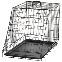 PawHut Trasportino per Cani in Metallo e PP, Gabbia per Cani a Trapezio per Auto con Maniglia, 77x47x55cm Nero(m-10)